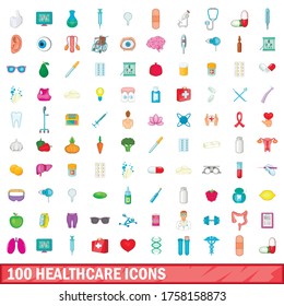 100 healthcare icons set in cartoon style for any design vector illustration