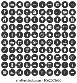 100 healthy lifestyle icons set in simple style white on black circle color isolated on white background vector illustration