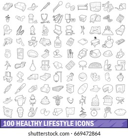 100 healthy lifestyle icons set in outline style for any design vector illustration
