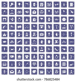 100 heart icons set in grunge style sapphire color isolated on white background vector illustration