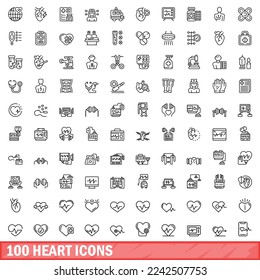 100 heart icons set. Outline illustration of 100 heart icons vector set isolated on white background