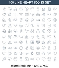 100 heart icons. Trendy heart icons white background. Included line icons such as heart tag, t shirt with with cross, love letter. icon for web and mobile.