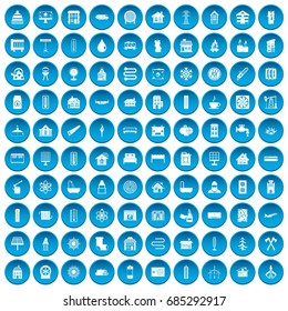100 heating icons set blue