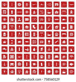 100 heating icons set in grunge style red color isolated on white background vector illustration