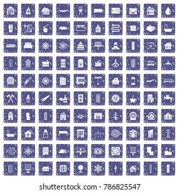 100 heating icons set in grunge style sapphire color isolated on white background vector illustration