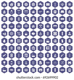 100 heating icons set in purple hexagon isolated vector illustration