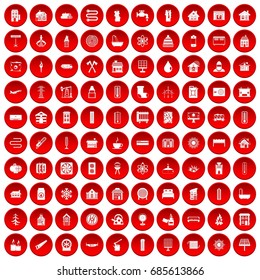 100 heating icons set in red circle isolated on white vectr illustration