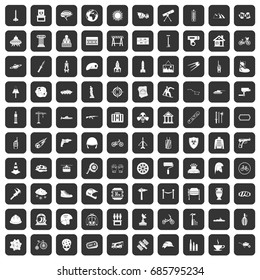 100 helmet icons set in black color isolated vector illustration