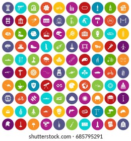 100 helmet icons set in different colors circle isolated vector illustration