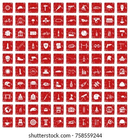 100 helmet icons set in grunge style red color isolated on white background vector illustration