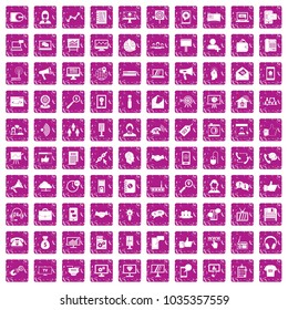 100 help desk icons set in grunge style pink color isolated on white background vector illustration