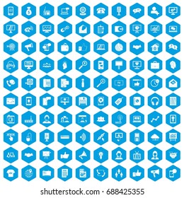 100 help desk icons set in blue hexagon isolated vector illustration