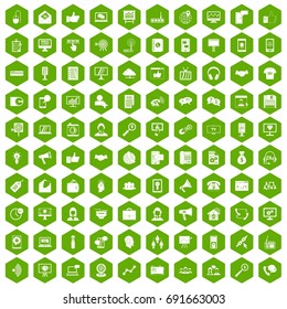 100 help desk icons set in green hexagon isolated vector illustration