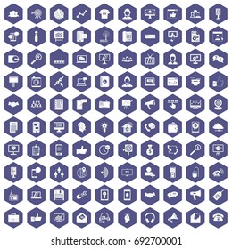 100 help desk icons set in purple hexagon isolated vector illustration