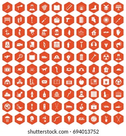100 help icons set in orange hexagon isolated vector illustration