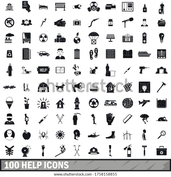 100 help icons set in simple style for any\
design vector illustration