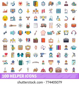 100 helper icons set. Cartoon illustration of 100 helper vector icons isolated on white background