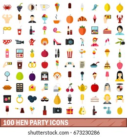 100 hen party icons set in flat style for any design vector illustration