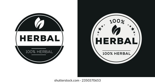 100% Herbal label, vector illustration.