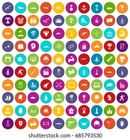100 hero icons set in different colors circle isolated vector illustration