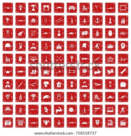 100 hero icons set in grunge style red color isolated on white background vector illustration
