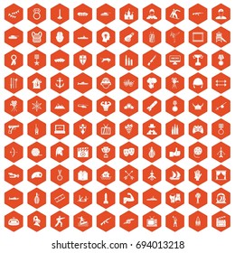 100 hero icons set in orange hexagon isolated vector illustration