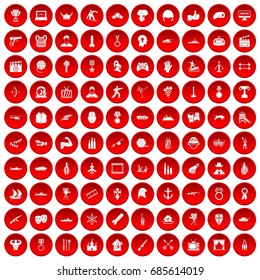 100 hero icons set in red circle isolated on white vectr illustration