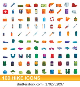 100 hike icons set. Cartoon illustration of 100 hike icons vector set isolated on white background