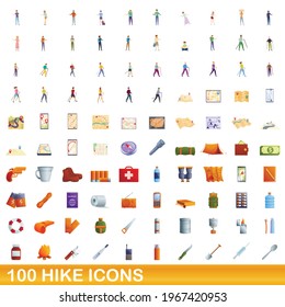 100 hike icons set. Cartoon illustration of 100 hike icons vector set isolated on white background