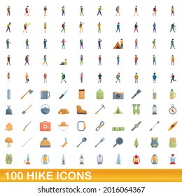 100 hike icons set. Cartoon illustration of 100 hike icons vector set isolated on white background