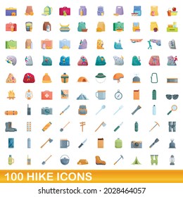 100 hike icons set. Cartoon illustration of 100 hike icons vector set isolated on white background