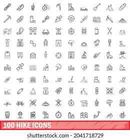 100 hike icons set. Outline illustration of 100 hike icons vector set isolated on white background