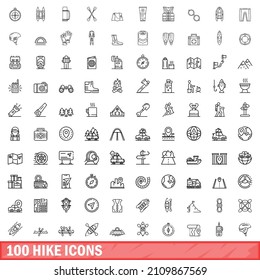 100 hike icons set. Outline illustration of 100 hike icons vector set isolated on white background