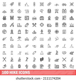 100 hike icons set. Outline illustration of 100 hike icons vector set isolated on white background