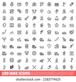 100 hike icons set. Outline illustration of 100 hike icons vector set isolated on white background