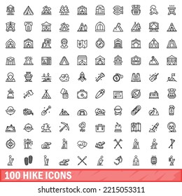 100 hike icons set. Outline illustration of 100 hike icons vector set isolated on white background