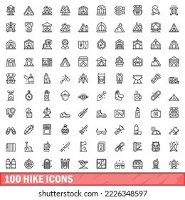 100 hike icons set. Outline illustration of 100 hike icons vector set isolated on white background