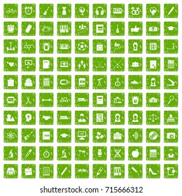 100 hi-school icons set in grunge style green color isolated on white background vector illustration