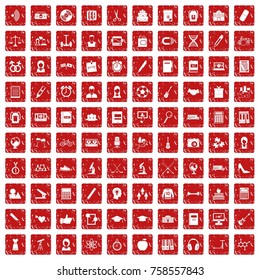 100 hi-school icons set in grunge style red color isolated on white background vector illustration