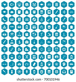 100 hi-school icons set in sapphirine hexagon isolated vector illustration