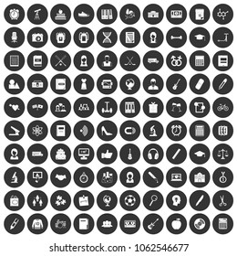 100 hi-school icons set in simple style white on black circle color isolated on white background vector illustration
