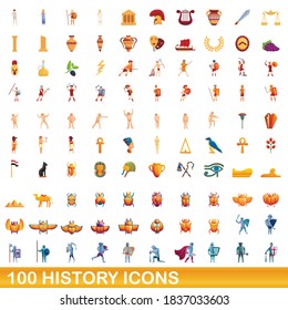 100 history icons set. Cartoon illustration of 100 history icons vector set isolated on white background