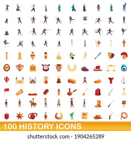 100 history icons set. Cartoon illustration of 100 history icons vector set isolated on white background