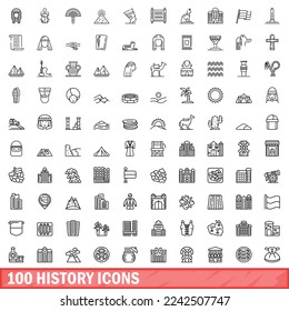 100 history icons set. Outline illustration of 100 history icons vector set isolated on white background