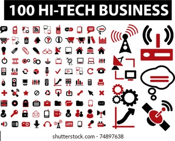 100 Hi-tech Business Icons & Signs, Vector