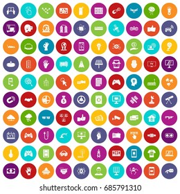 100 hi-tech icons set in different colors circle isolated vector illustration
