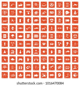 100 hi-tech icons set in grunge style orange color isolated on white background vector illustration