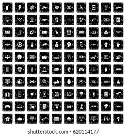 100 hi-tech icons set in grunge style isolated vector illustration