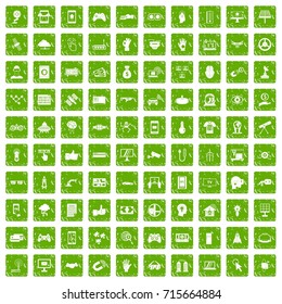100 hi-tech icons set in grunge style green color isolated on white background vector illustration