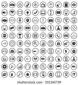 100 hi-tech icons set. Illustration of 100 hi-tech vector icons black simple isolated. Technology signs set